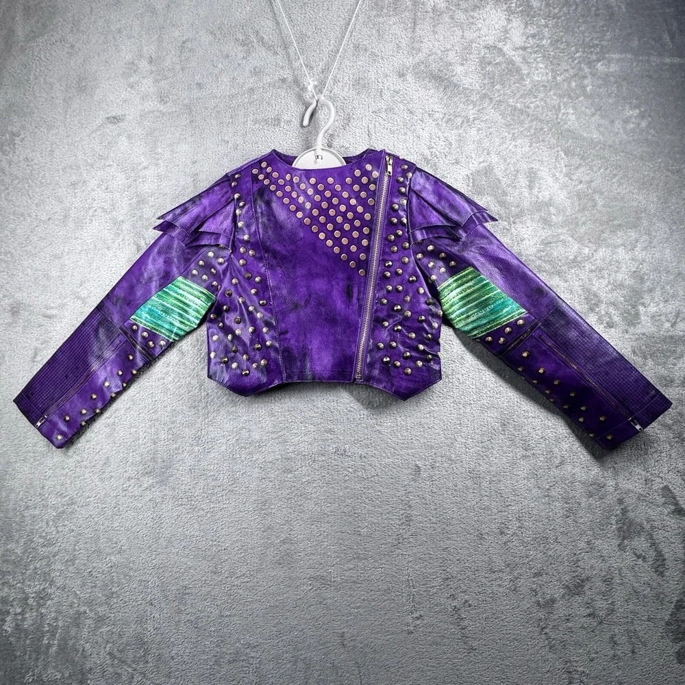 Disney Mal Descendants‎ Purple Studded Faux Leather Jacket Kids 7/8 Costume Coat